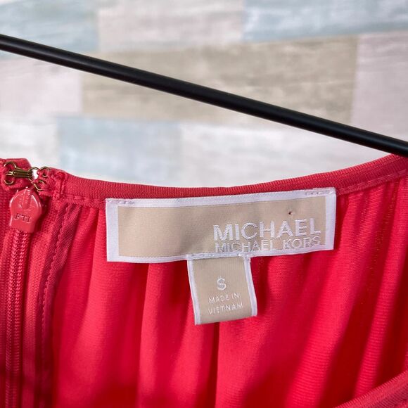 Michael Kors Cold Shoulder Blouson Dress Coral Pink Jersey Knit Womens Small - Picture 7 of 9